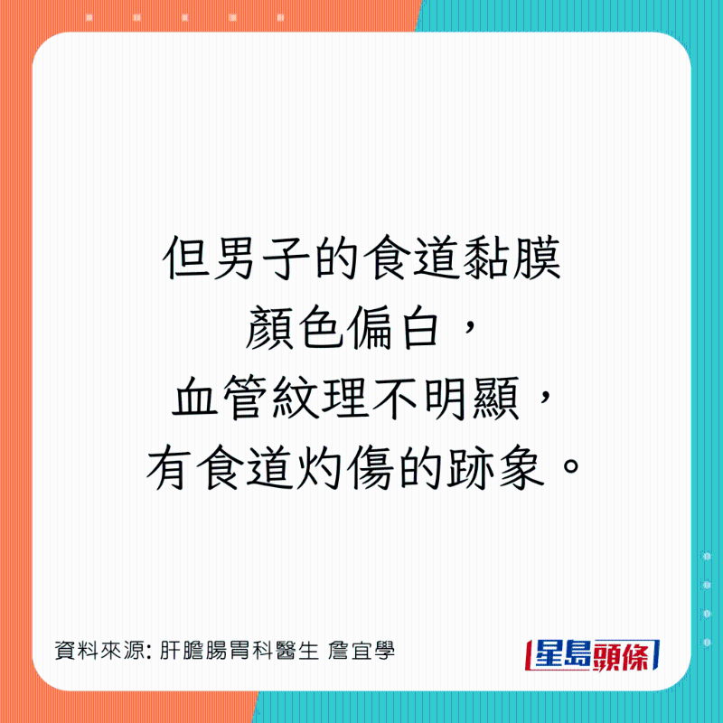 男患者食道灼傷，可惡化成食道癌