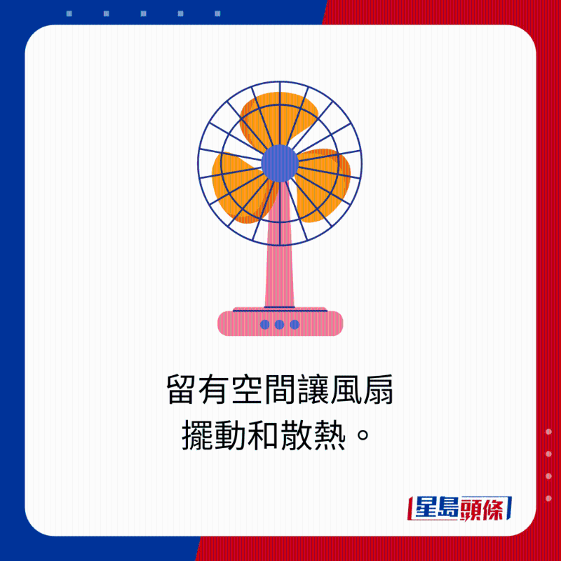 留有空間讓風扇擺動和散熱。