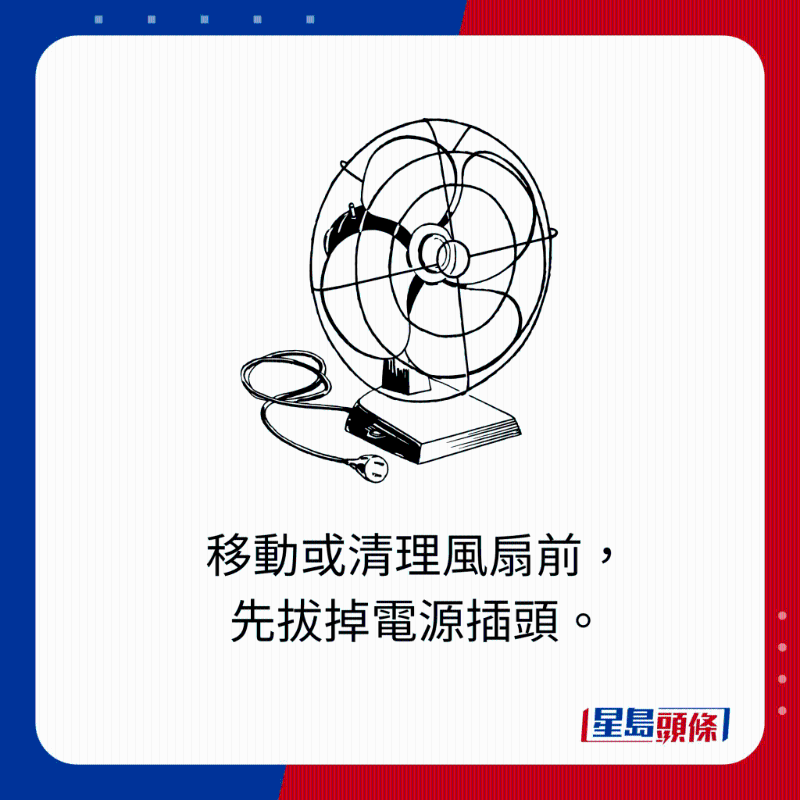 移動或清理風扇前，先拔掉電源插頭。