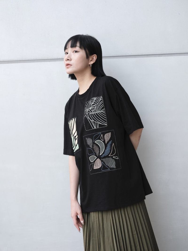 圖案靈感來自夏威夷棕櫚樹葉，采用拼貼混合刺繡及扭繩等多樣設計，豐富視效/$1，995/Atsuro Tayama。