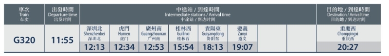香港西九龍站出發的G320車次駛經桂林西站。