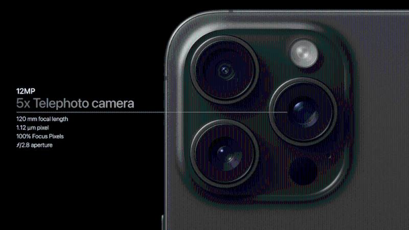 Phone 15 Pro Max遠遠攝提供5倍光學變焦，焦距延長提升至120mm，遠景可以輕易捕捉