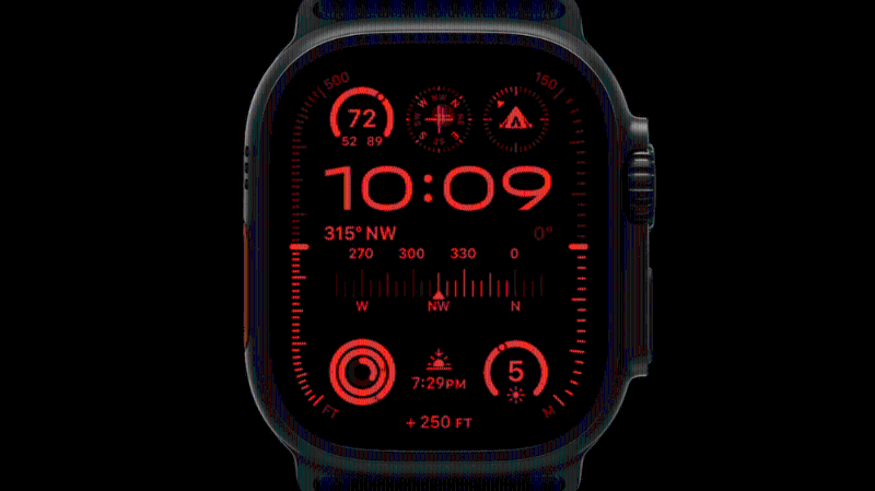 Apple Watch Ultra 2登場，屏幕亮度高達3,000nits， 夜間模式更可以在昏暗環境中啟動。