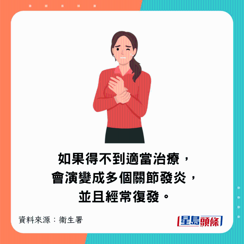 如果得不到適當治療，會演變成多個關節發炎，并且經常復發。