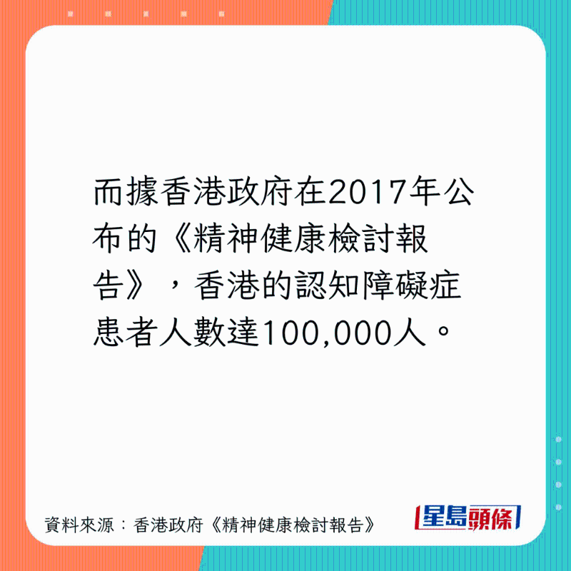2017年香港認知障礙癥患者達10萬人。