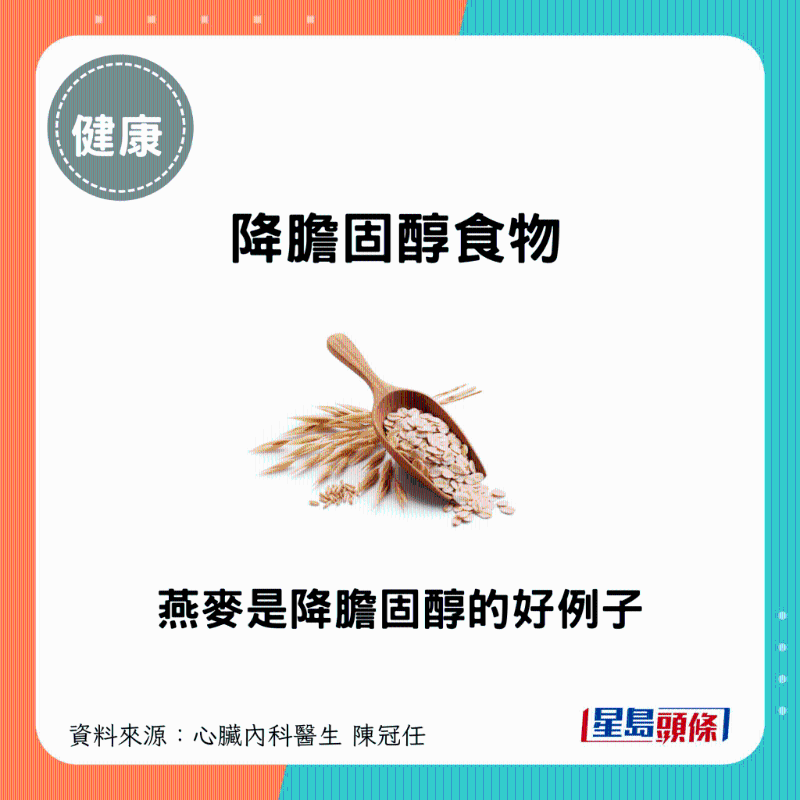 陳醫生表示，燕麥這種食物是降膽固醇的好例子。