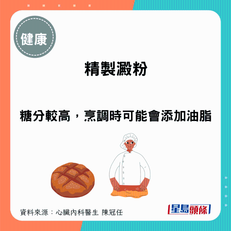 精制淀粉類食物，烹調時可能會添加油脂