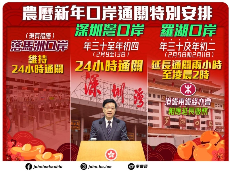 李家超公布延長通關安排。