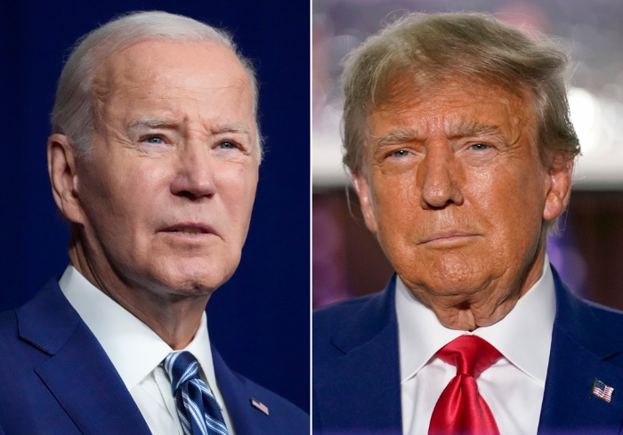 美國總統拜登確定競選連任，共和黨很可能提名前總統特朗普再披戰袍。4年前特朗普拜登對決局面可望重演。圖為兩人2023年留影。