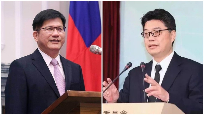 邱垂正（右）傳接陸委會主委林佳龍（左）任外長。