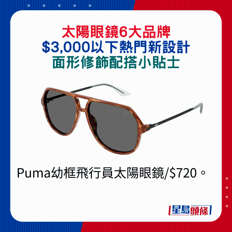 Puma幼框飛行員太陽眼鏡 $720。
