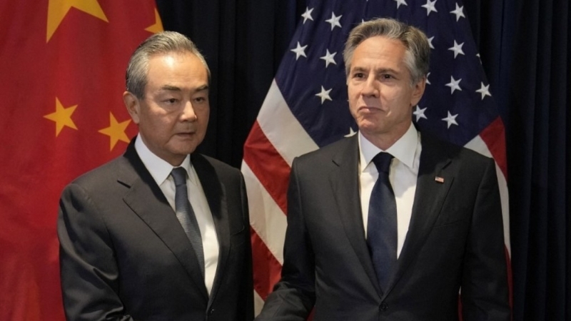 今日上午，中共中央政治局委員、外交部長王毅在北京同美國國務卿布林肯舉行會談。