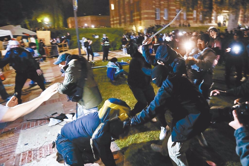 美加州大學洛杉磯分校反戰抗議活動日前爆發沖突。