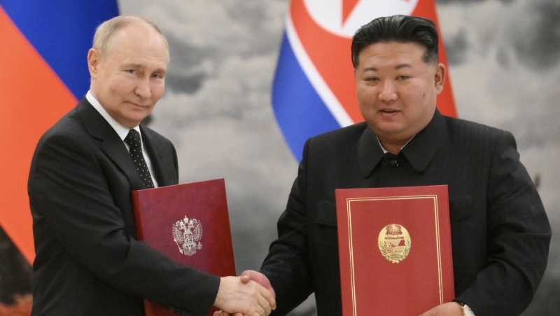 俄羅斯總統普京與朝鮮領導人金正恩簽署《全面戰略伙伴關系條約》。 路透社