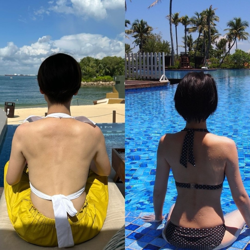 昨日（4日），江美儀在IG上發布了一張自己今年與12年前的泳裝對比照。