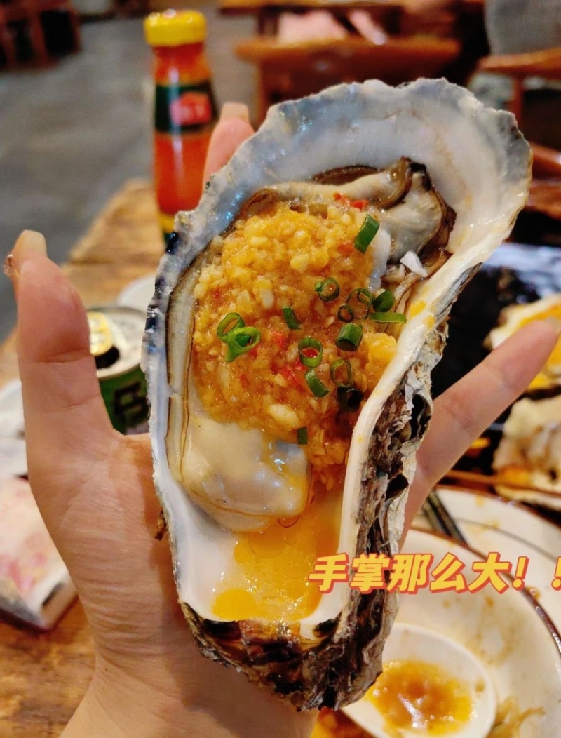 湛江必吃美食2024｜5. 土蠔．高壓鍋生蠔 必吃招牌燒蠔￥138-12只，超大生蠔有手掌那么長，蠔肉新鮮肥美，可選原味或蒜蓉味。 （圖片來源：小紅書＠星星阿黑）
