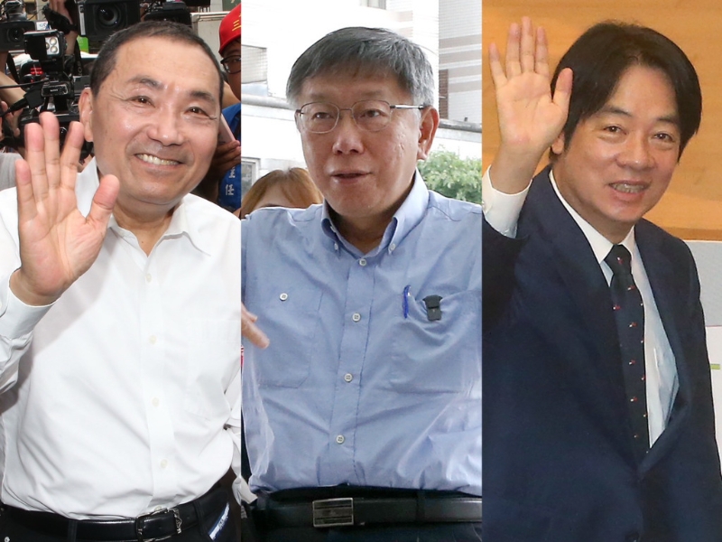 賴清德（右）獲得支持度49%居冠，相比去年實際得票40%，增加了9%，而第二則是新北市長侯友宜（左）的33%，最后是民眾黨主席柯文哲（中）則為18%。中時資料照片合成