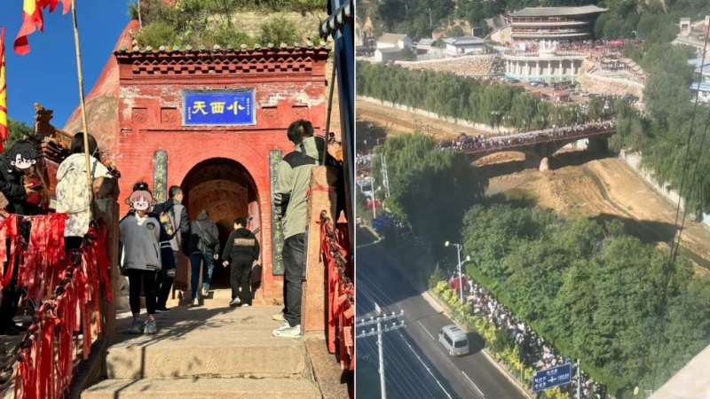 《黑神話：悟空》取景地之一的山西小西天昨日被游客逼爆。 影片截圖