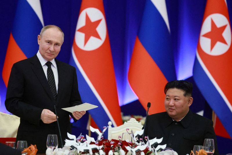 俄羅斯總統普京2024年6月19日訪問朝鮮，在平壤會見朝鮮領導人金正恩。路透社