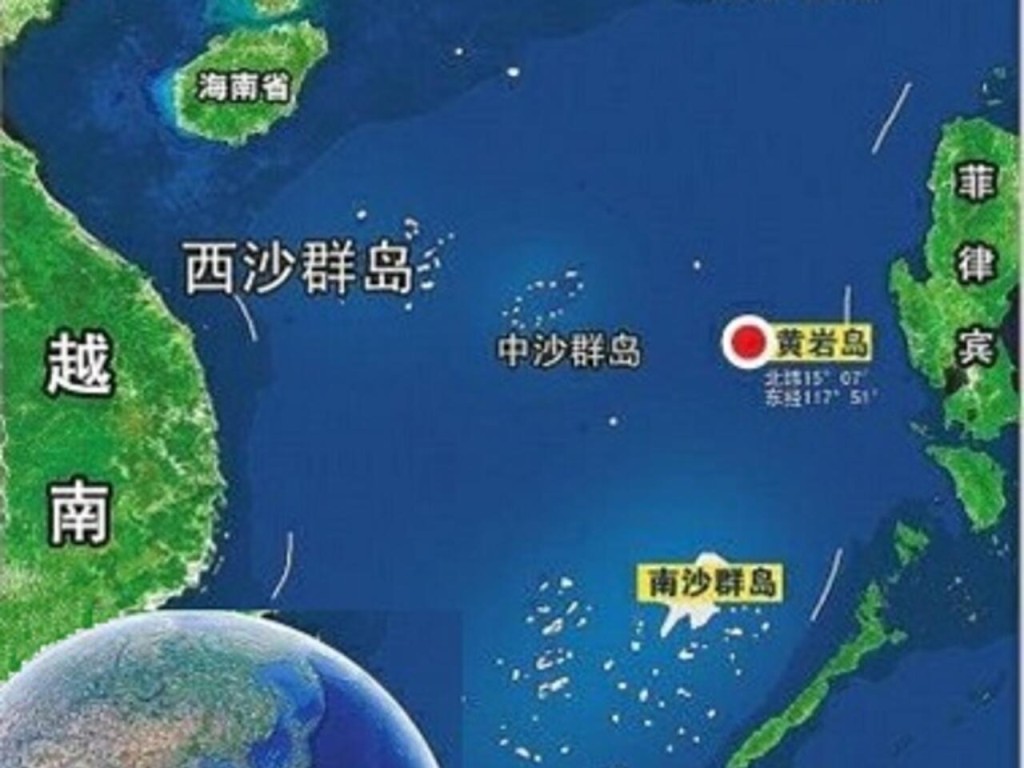 黃巖島在南海中部。