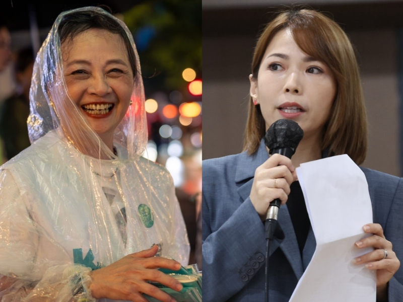 圖為創黨元老“大媽老司機”朱蕙蓉（左）、民眾黨立院團主任陳智菡（右）。