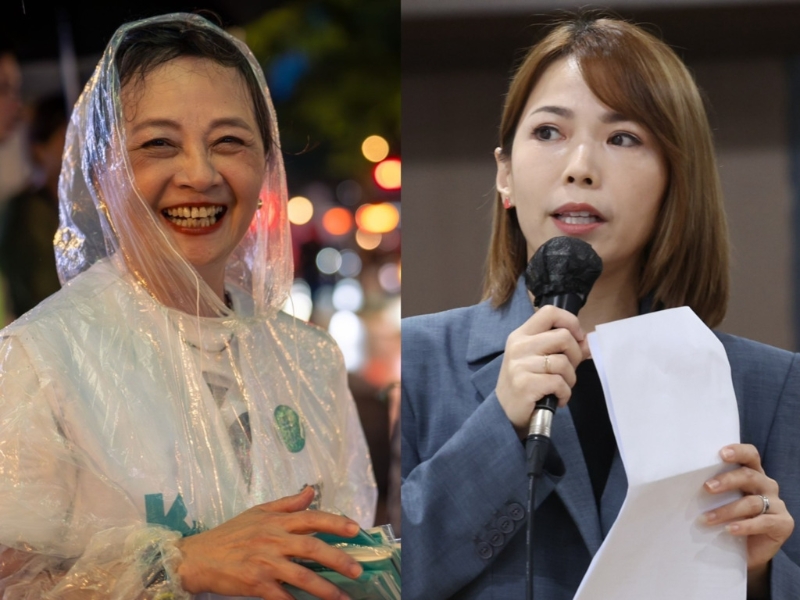 圖為民眾黨創黨元老大媽老司機朱蕙蓉（左）、民眾黨立院團主任陳智菡（右）。