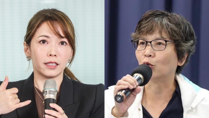 前民眾黨“立委”蔡壁如（右）、民眾黨團主任陳智菡（左）為了柯再遭羈押的理由，隔空互脫，上演“兩個女人”的戰爭。