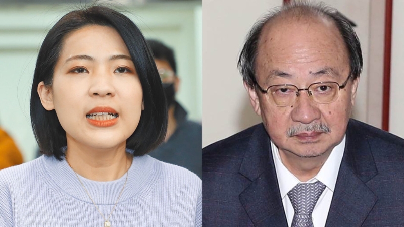 國民黨“立委”徐巧芯（左）揭露，民進黨“立院”黨團總召柯建銘（右）透過自己隨扈在2013年投資大陸，且掌握相關證據。