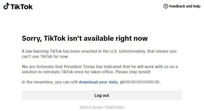 Tik Tok在美國已暫停服務。