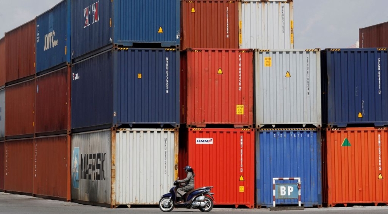 越南海防港（Hai Phong Port）貨柜的數據照。路透社