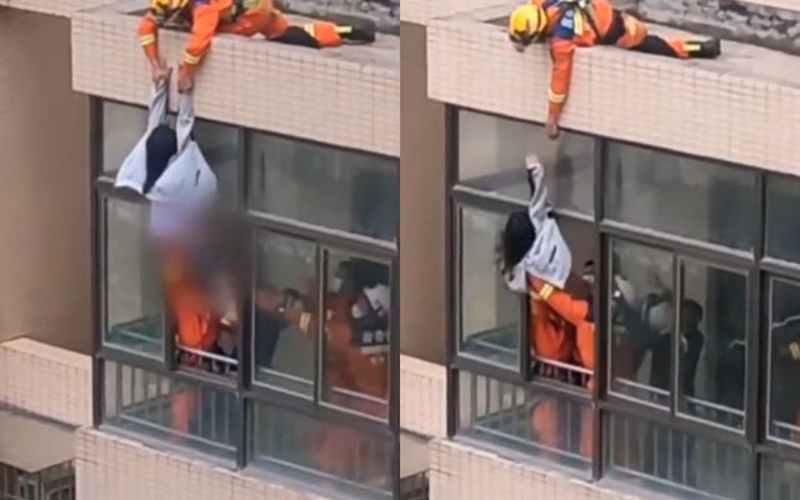 大陸有女子因失戀欲輕生，后來被消防人員營救成功，但沒想到女子也和消防員于3個月后結婚了。（圖／翻攝自微博）