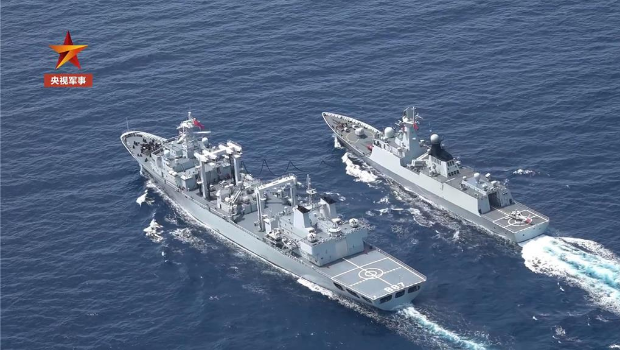 解放軍遵義艦艦艇編隊在太平洋多海域演練。