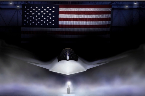 美國總統川普3月21日公開的F-47「下世代空優」（NGAD）第6代戰機圖像。