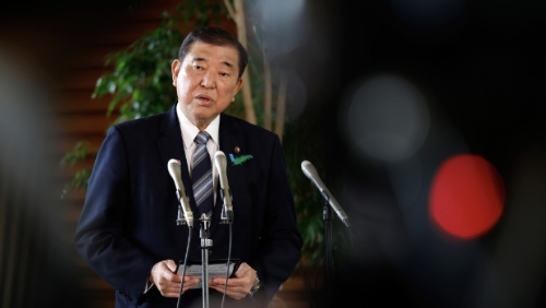 2025年4月17日，日相石破茂在日本代表赴美談判關稅問題后發表講話。 美聯社