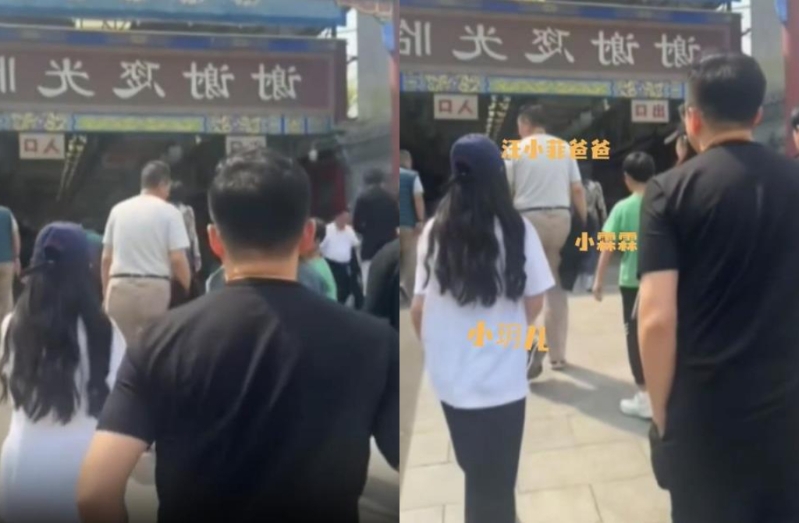 汪小菲（黑衣）一家5口逛寵物市場。（圖／翻攝自微博）