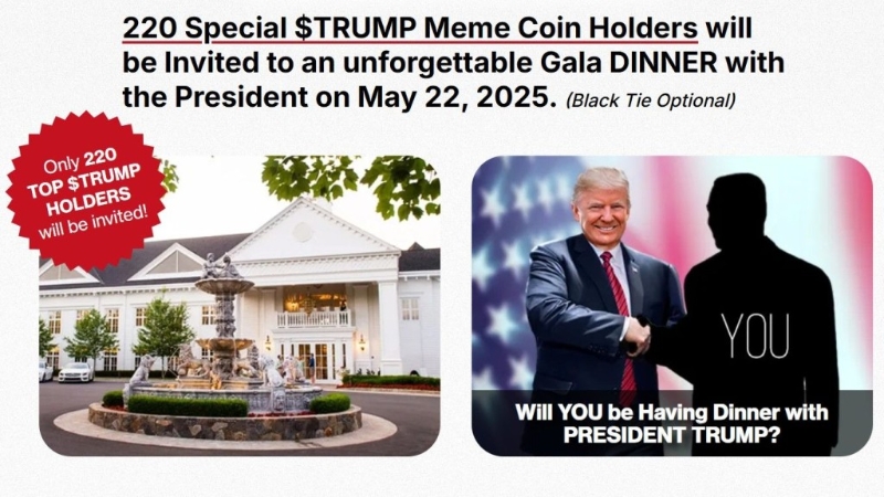 持幣量最多的「大戶」可與特朗普共進晚餐。 gettrumpmemes.com