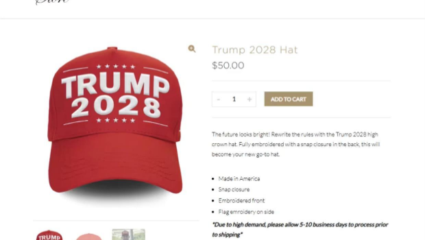 特朗普團隊商店銷售“特朗普2028”字樣帽子