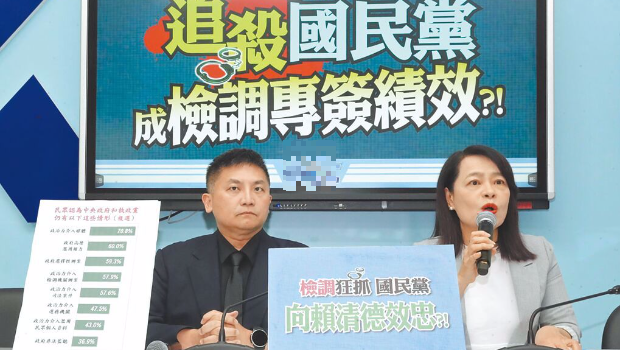 藍委許宇甄(右)、吳宗憲(左)28日質疑民進黨政府拿“司法”迫害在野黨。