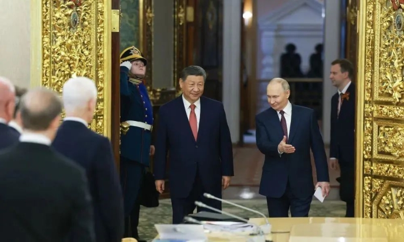 俄羅斯總統普京同中國國家主席習近平在莫斯科克里姆林宮舉行會談。