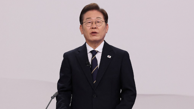 民調領先的在野共同民主黨候選人李在明。路透社