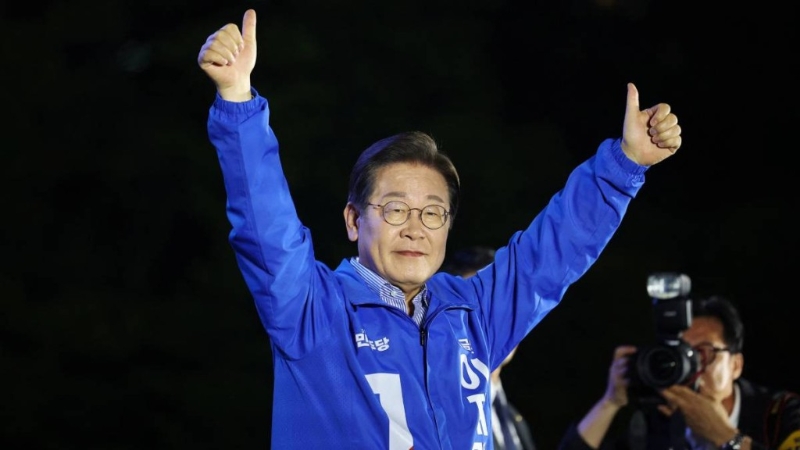 韓國媒體指李在明在總統選舉中獲壓倒性得票。