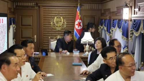 站在金正恩旁的金主愛望著車窗外的景物。