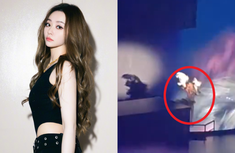 張靚穎演唱會突墜落2米高舞臺，現場觀眾全嚇呆。